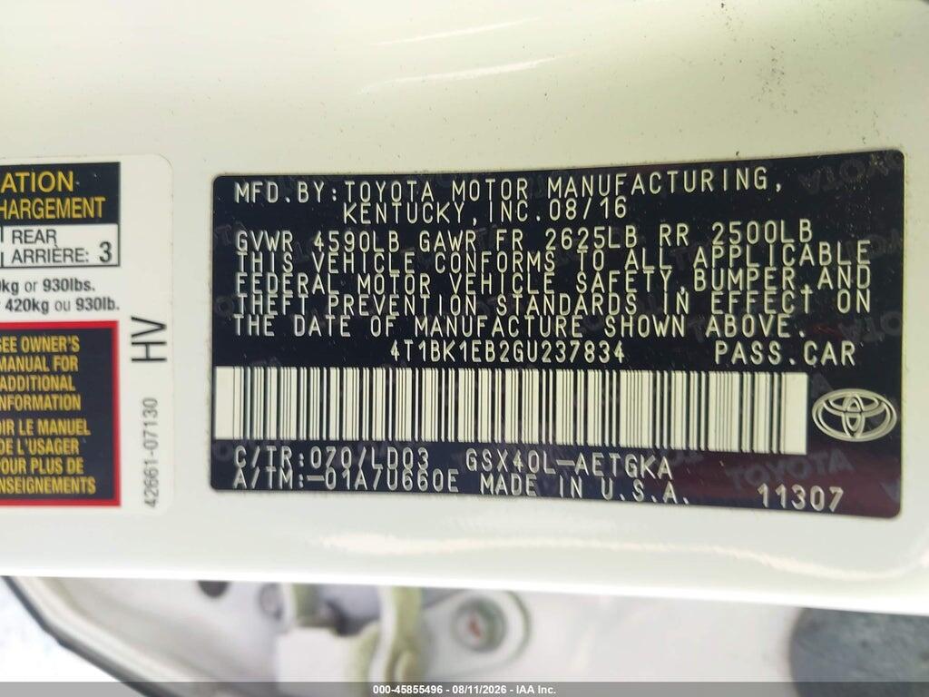 4T1BK1EB2GU237834 2016 TOYOTA AVALON photo no. 9