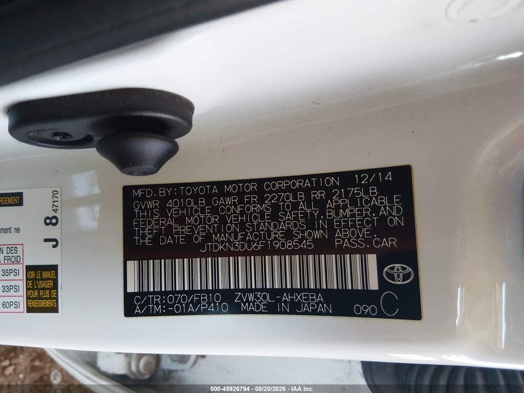 JTDKN3DU6F1908545 2015 TOYOTA PRIUS photo no. 9