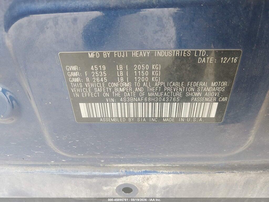 4S3BNAF68H3043765 2017 SUBARU LEGACY photo no. 9