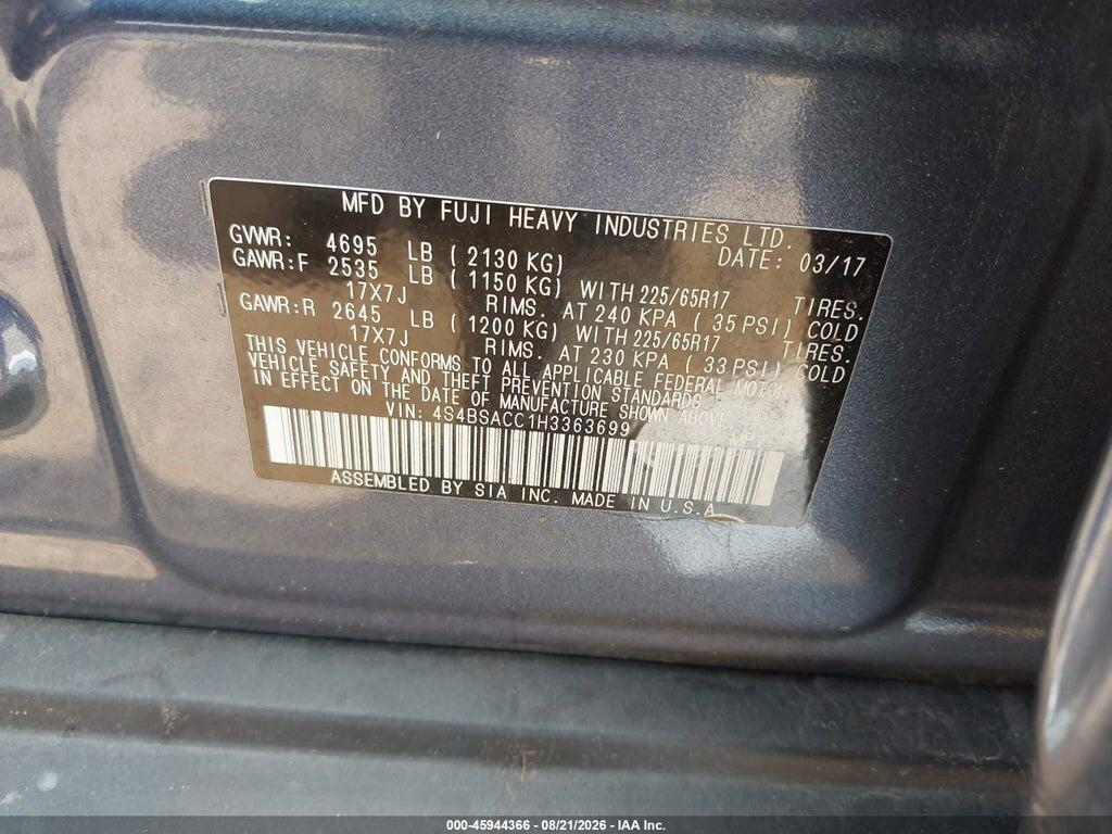 4S4BSACC1H3363699 2017 SUBARU OUTBACK photo no. 9