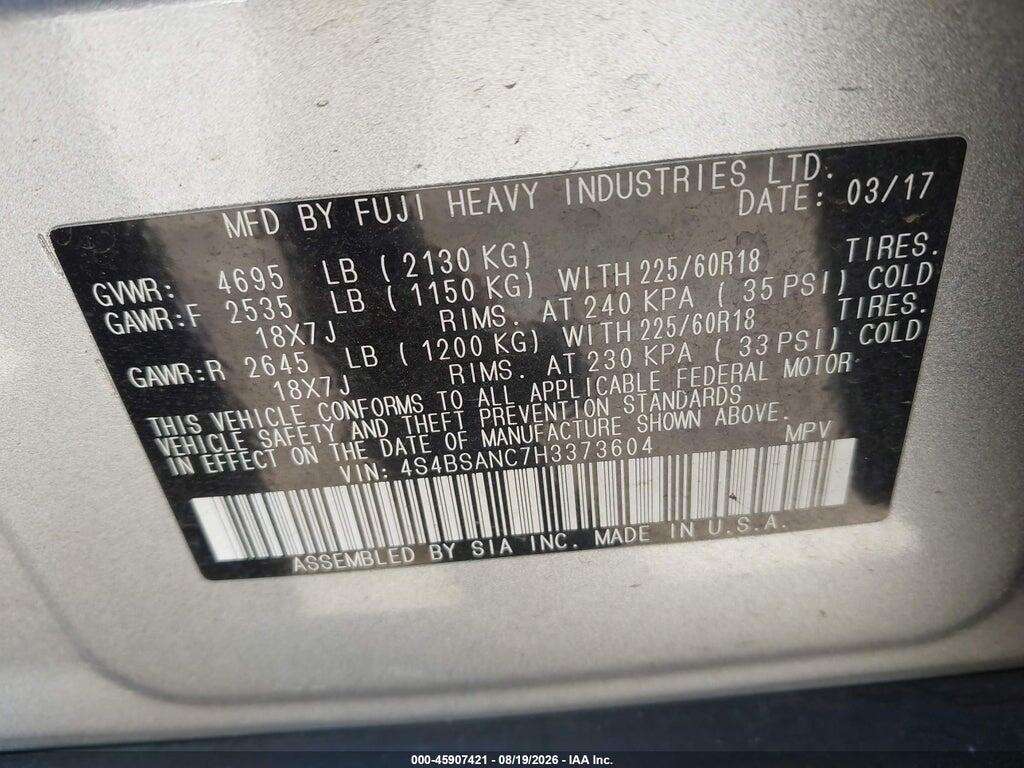 4S4BSANC7H3373604 2017 SUBARU OUTBACK photo no. 9