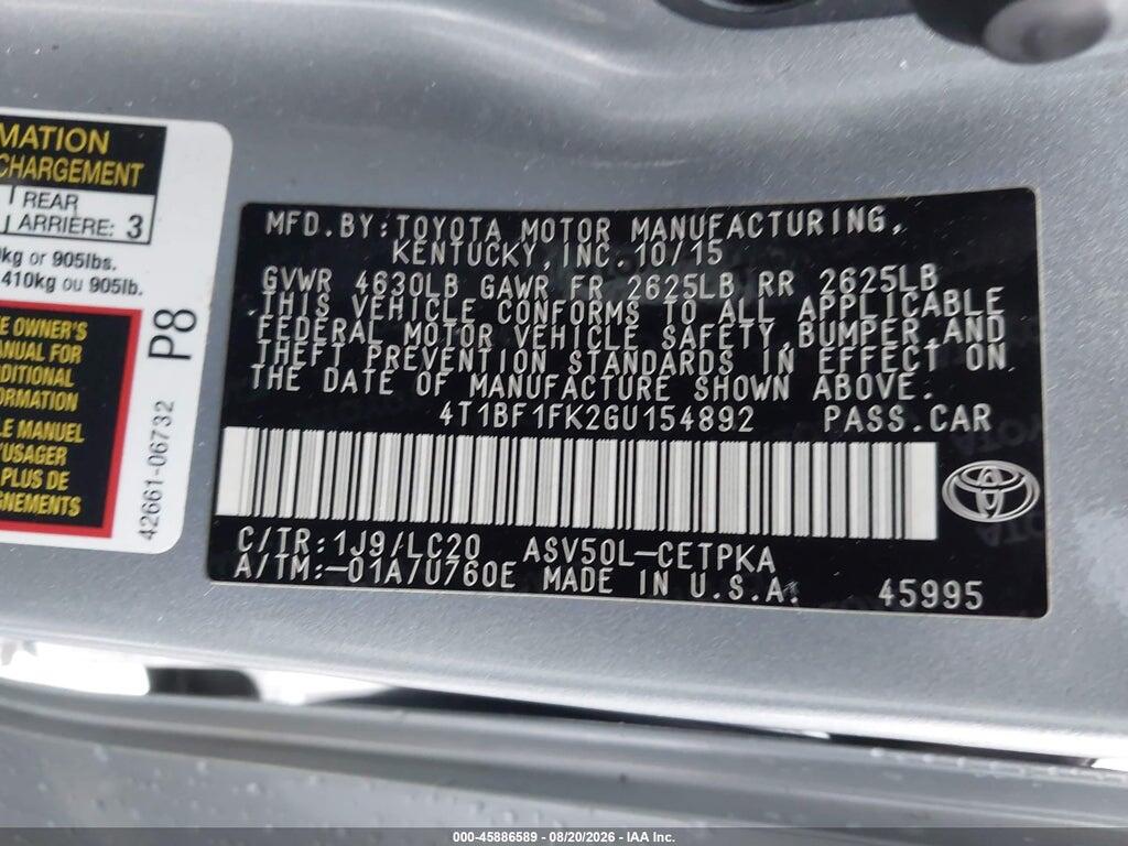 4T1BF1FK2GU154892 2016 TOYOTA CAMRY photo no. 9