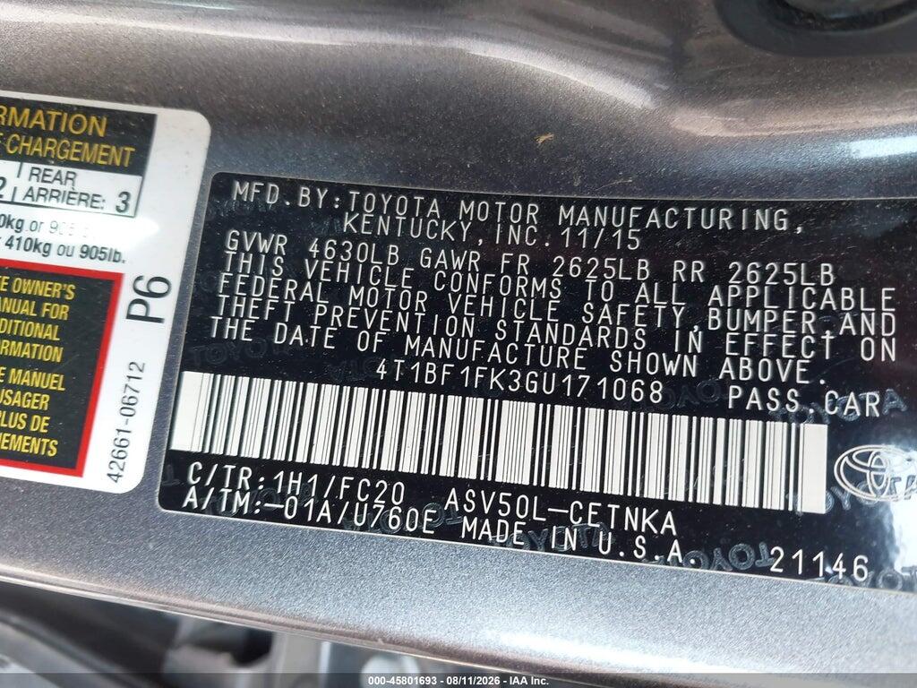 4T1BF1FK3GU171068 2016 TOYOTA CAMRY photo no. 9