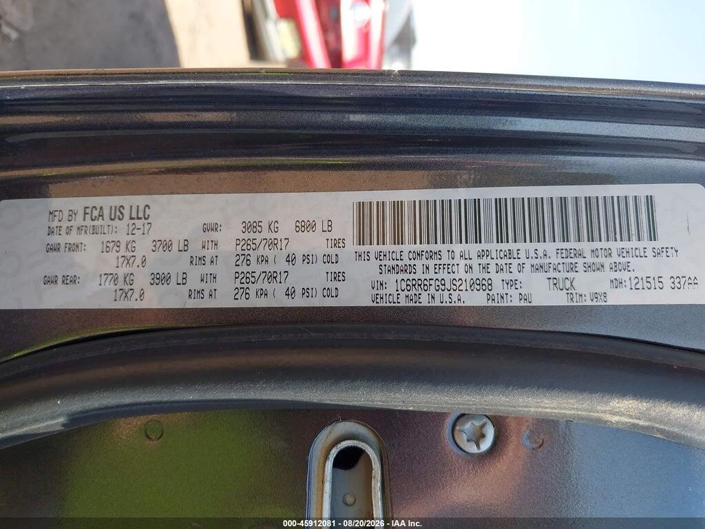 1C6RR6FG9JS210968 2018 RAM 1500 photo no. 9