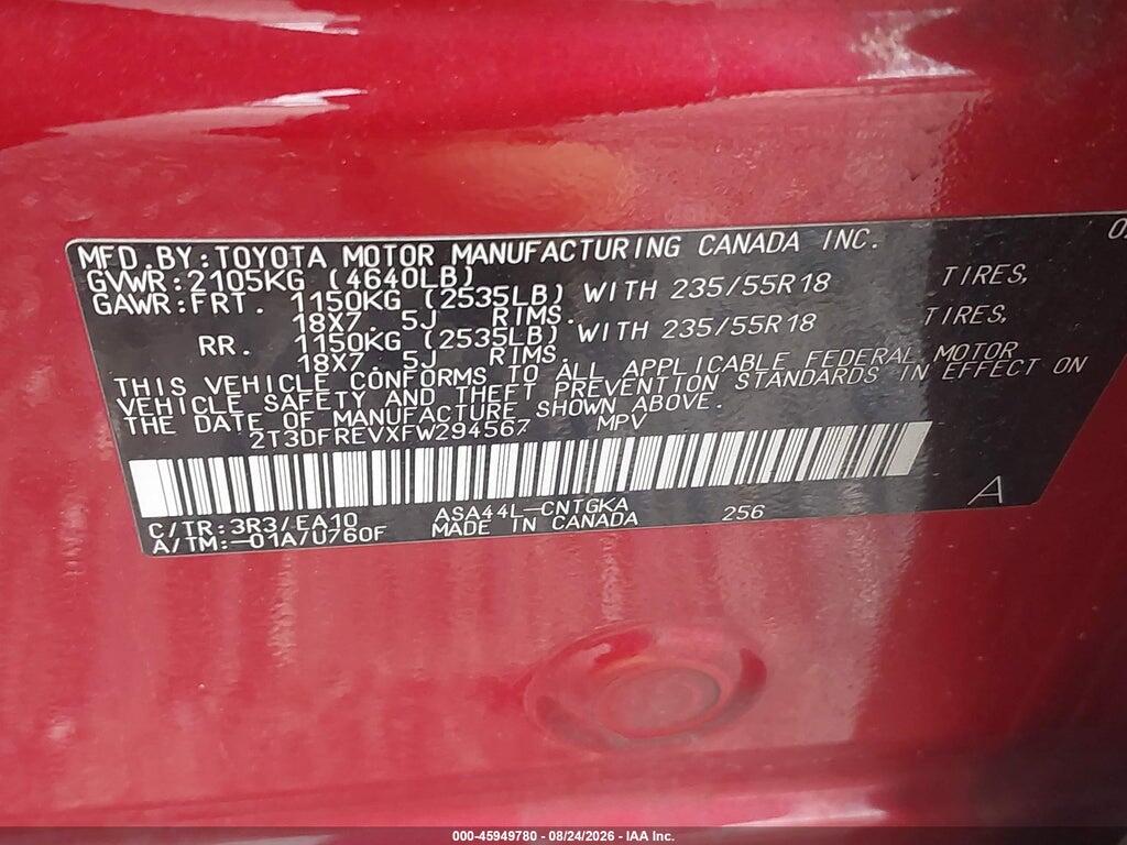 2T3DFREVXFW294567 2015 TOYOTA RAV4 photo no. 9