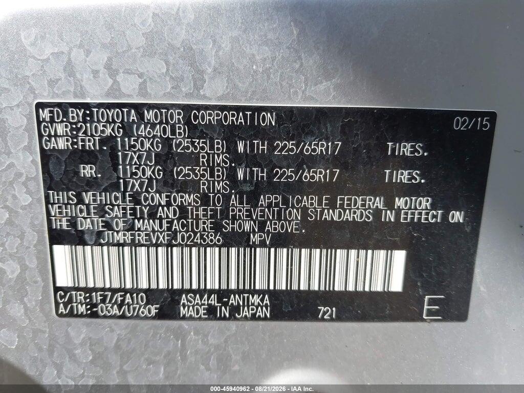 JTMRFREVXFJ024386 2015 TOYOTA RAV4 photo no. 9