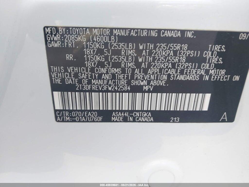 2T3DFREV3FW242584 2015 TOYOTA RAV4 photo no. 9