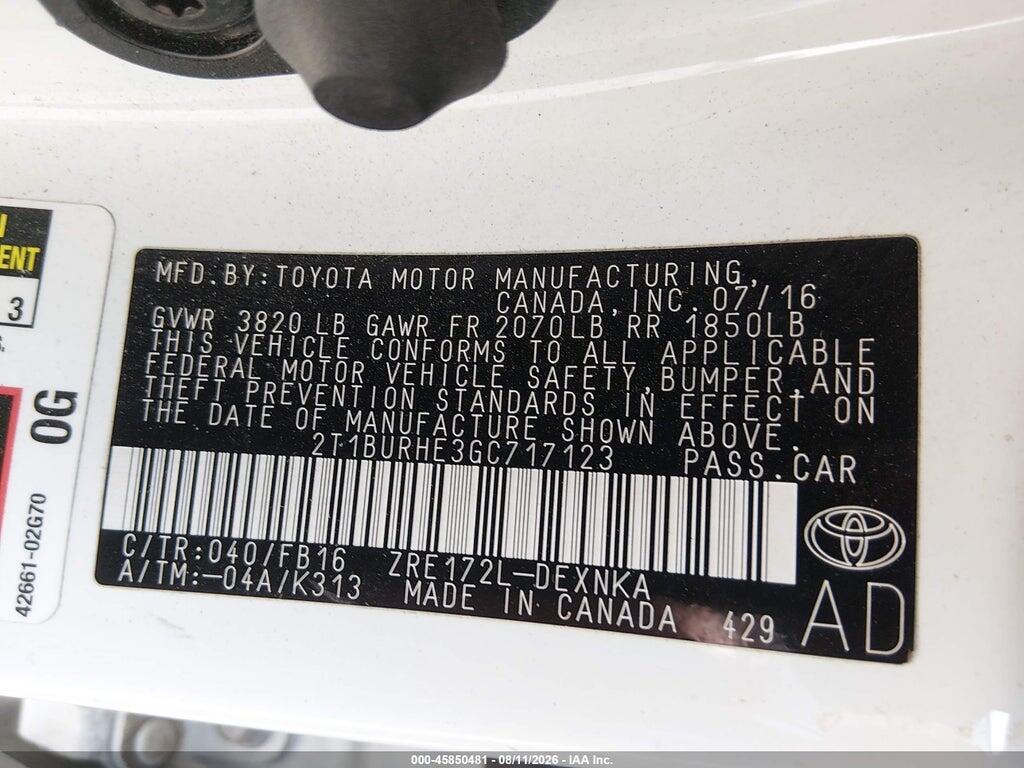 2T1BURHE3GC717123 2016 TOYOTA COROLLA photo no. 9