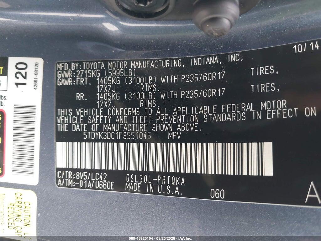 5TDYK3DC1FS551045 2015 TOYOTA SIENNA photo no. 9