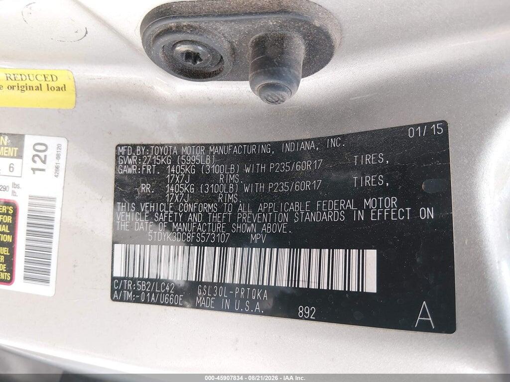 5TDYK3DC8FS573107 2015 TOYOTA SIENNA photo no. 9