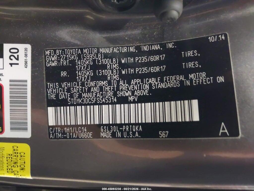 5TDYK3DC5FS545314 2015 TOYOTA SIENNA photo no. 9
