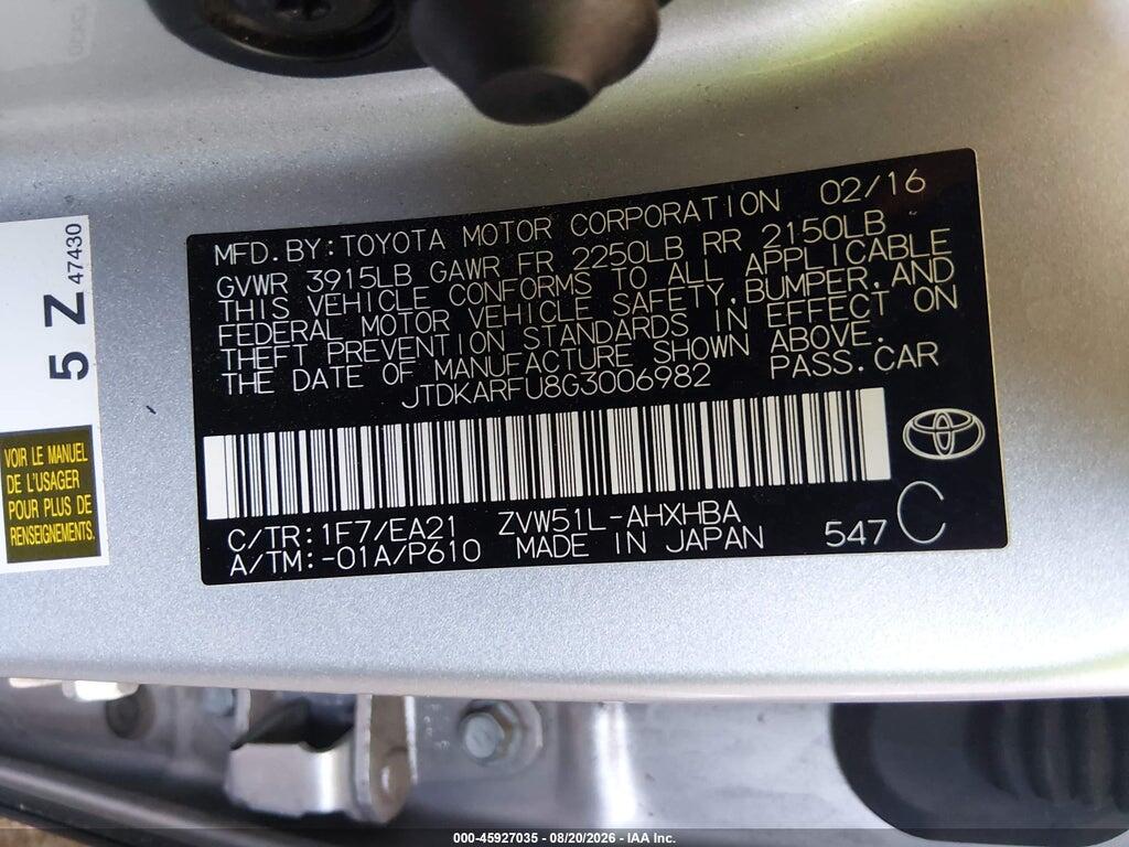 JTDKARFU8G3006982 2016 TOYOTA PRIUS photo no. 9