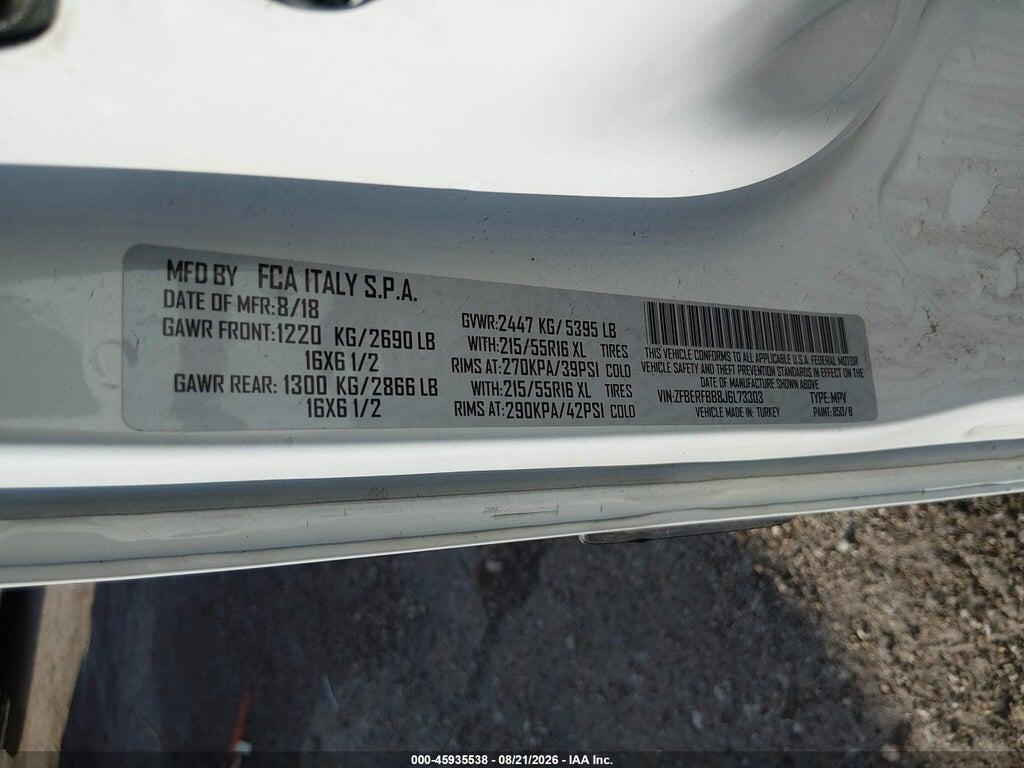 ZFBERFBB8J6L73303 2018 RAM PROMASTER CITY photo no. 9