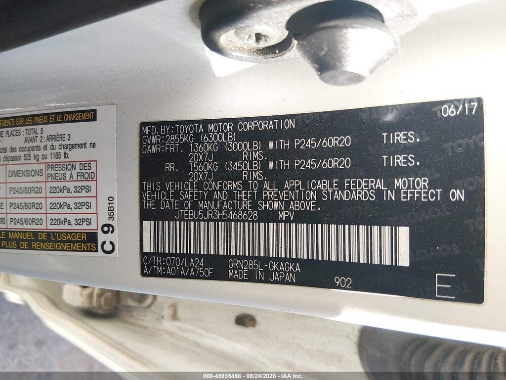 JTEBU5JR3H5468628 2017 TOYOTA 4RUNNER photo no. 9