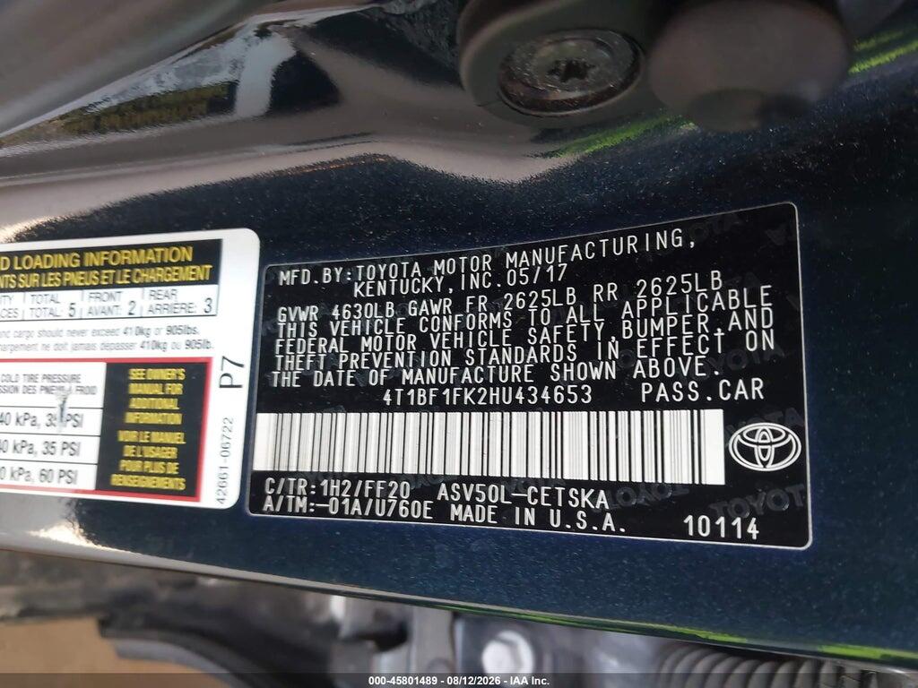 4T1BF1FK2HU434653 2017 TOYOTA CAMRY photo no. 9
