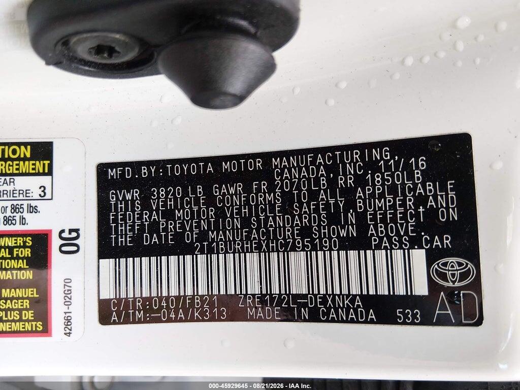 2T1BURHEXHC795190 2017 TOYOTA COROLLA photo no. 9