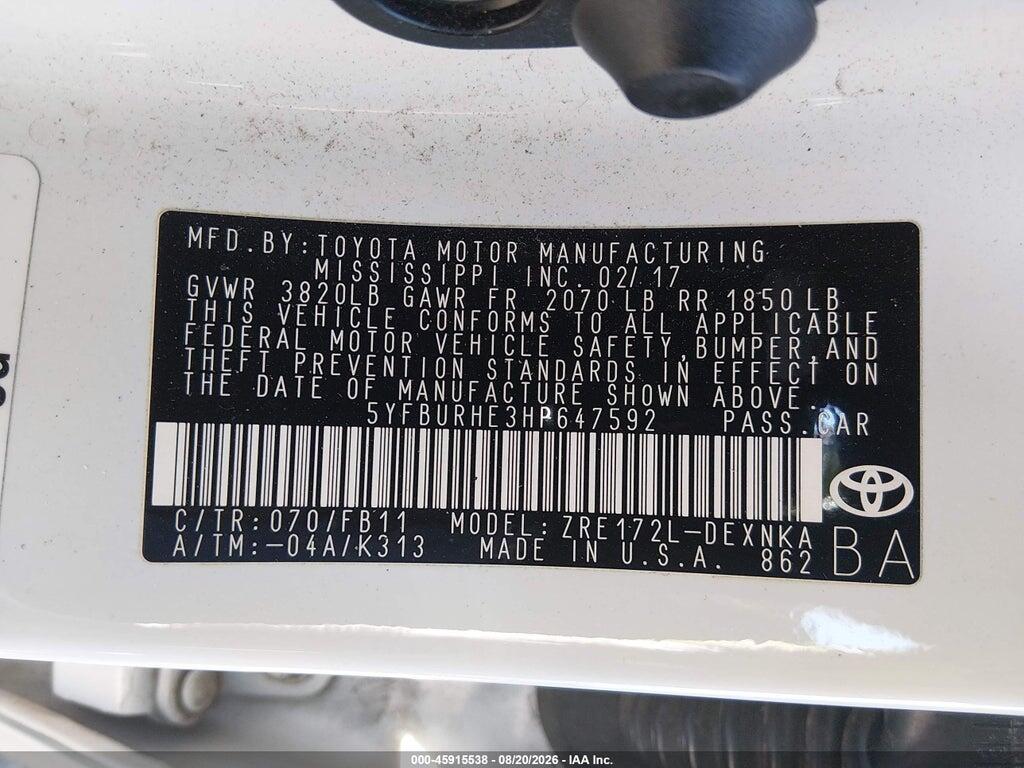 5YFBURHE3HP647592 2017 TOYOTA COROLLA photo no. 9