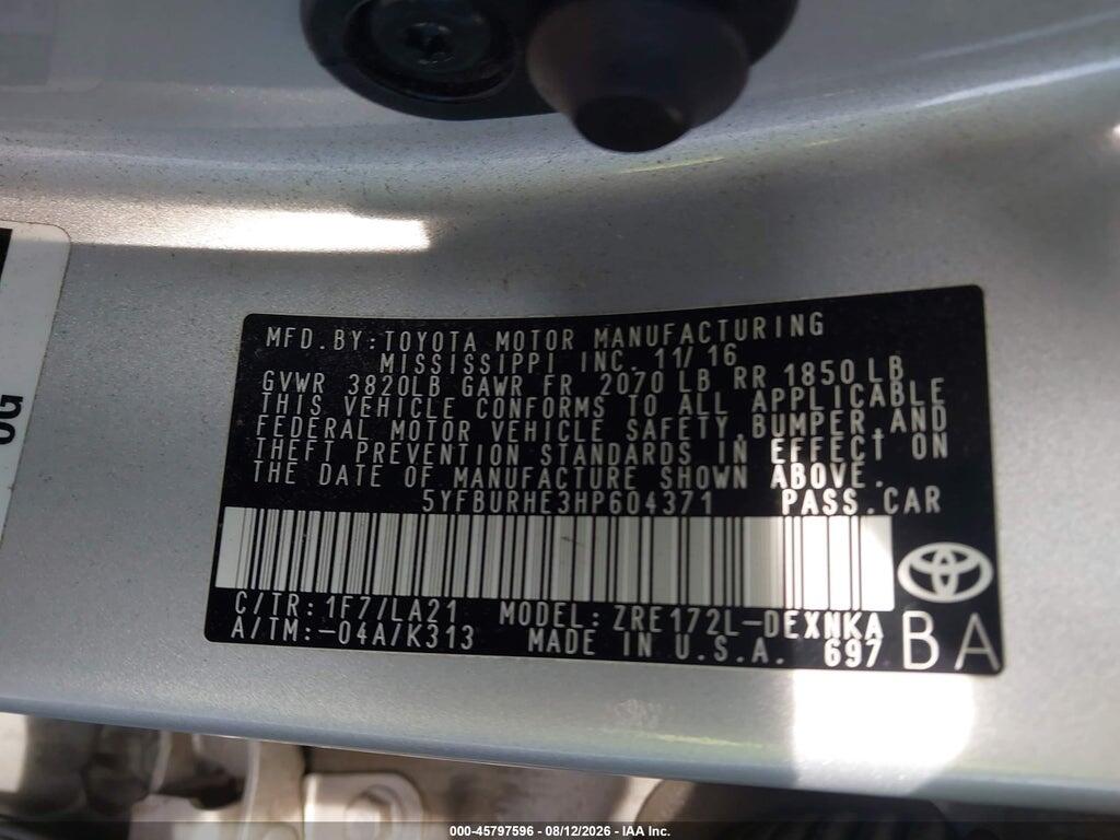 5YFBURHE3HP604371 2017 TOYOTA COROLLA photo no. 9