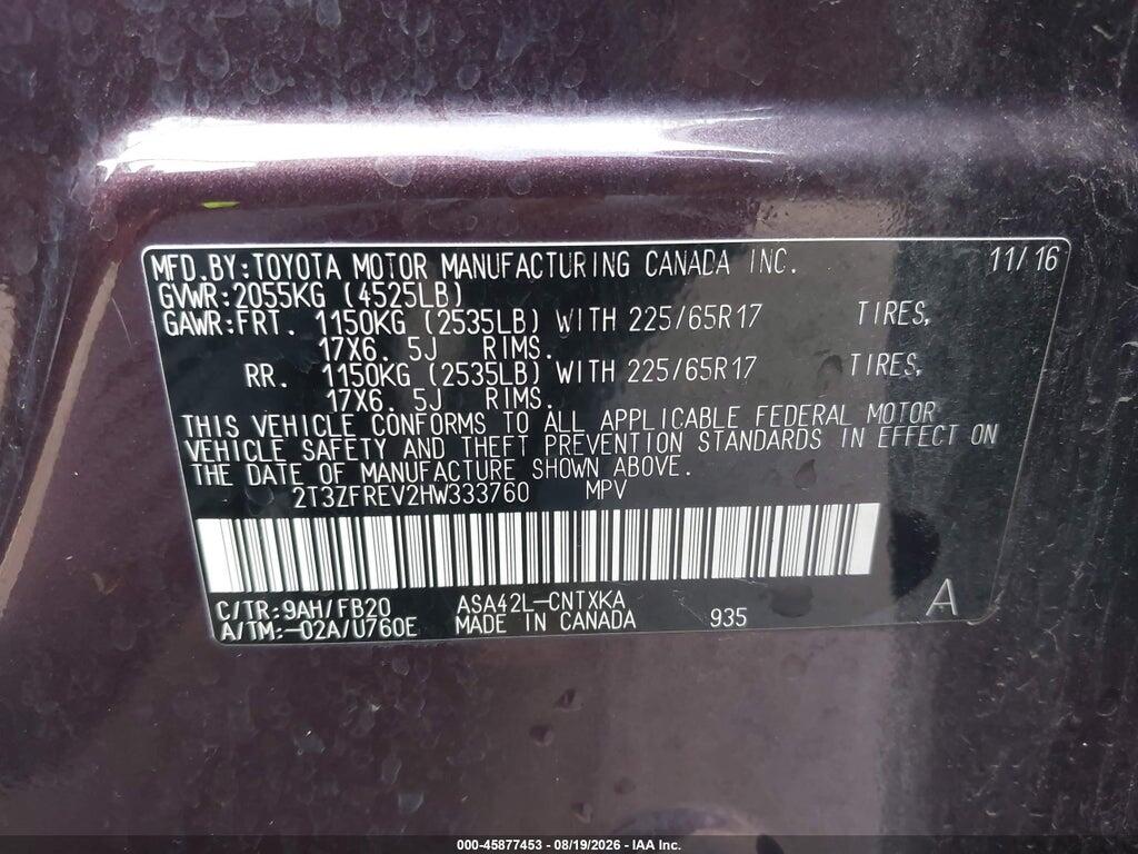 2T3ZFREV2HW333760 2017 TOYOTA RAV4 photo no. 9