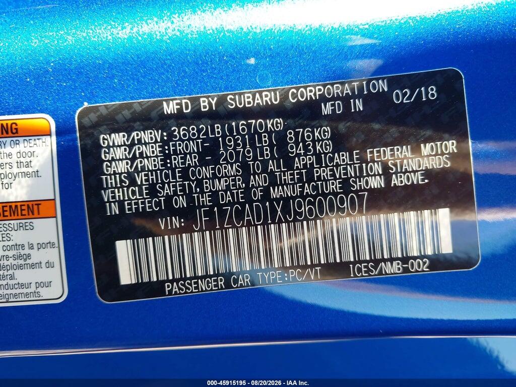 JF1ZCAD1XJ9600907 2018 SUBARU BRZ photo no. 9