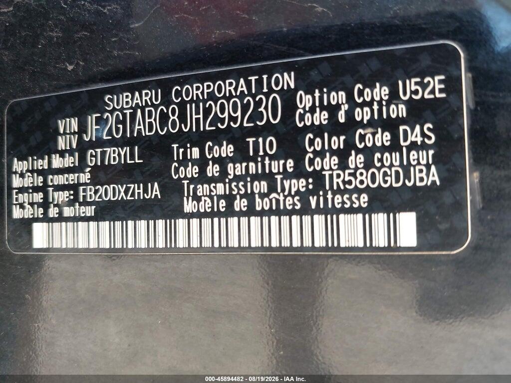 JF2GTABC8JH299230 2018 SUBARU CROSSTREK photo no. 9