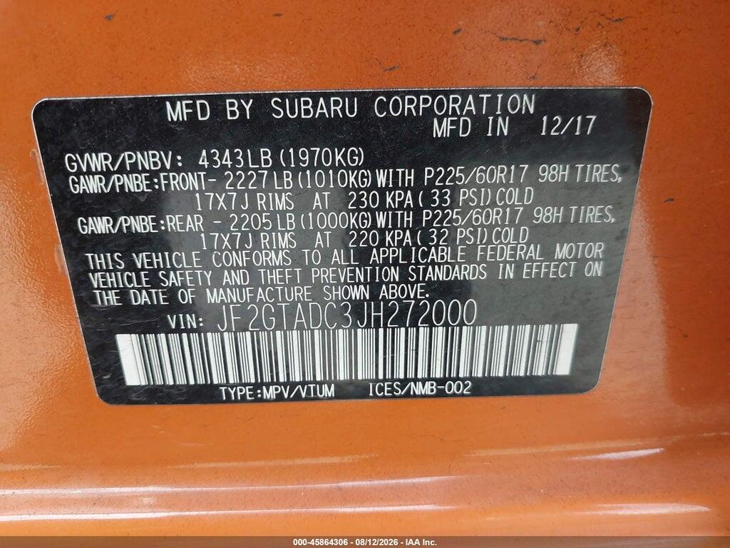 JF2GTADC3JH272000 2018 SUBARU CROSSTREK photo no. 9