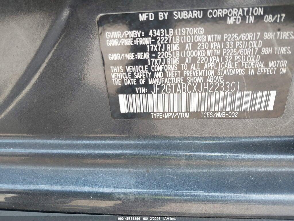 JF2GTABCXJH223301 2018 SUBARU CROSSTREK photo no. 9