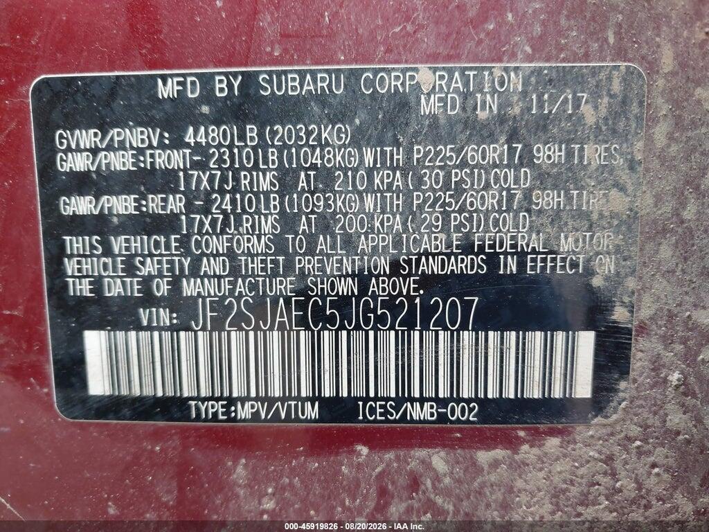 JF2SJAEC5JG521207 2018 SUBARU FORESTER photo no. 9