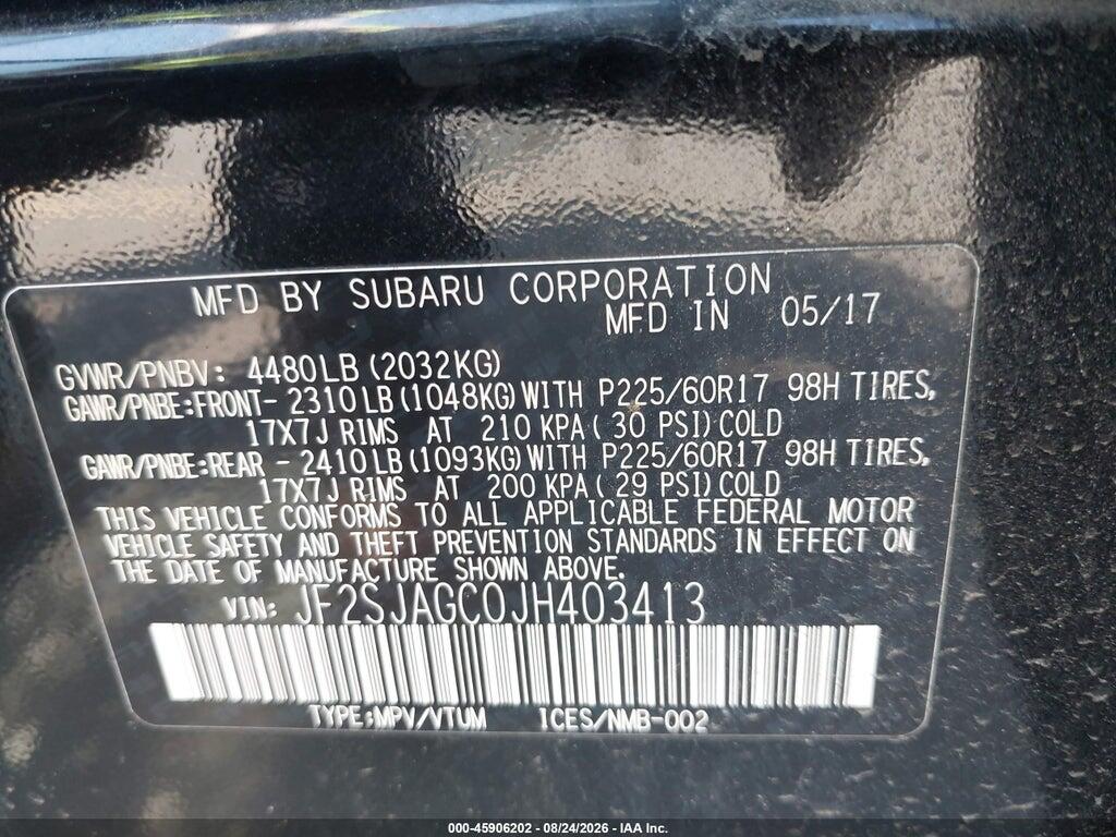JF2SJAGC0JH403413 2018 SUBARU FORESTER photo no. 9