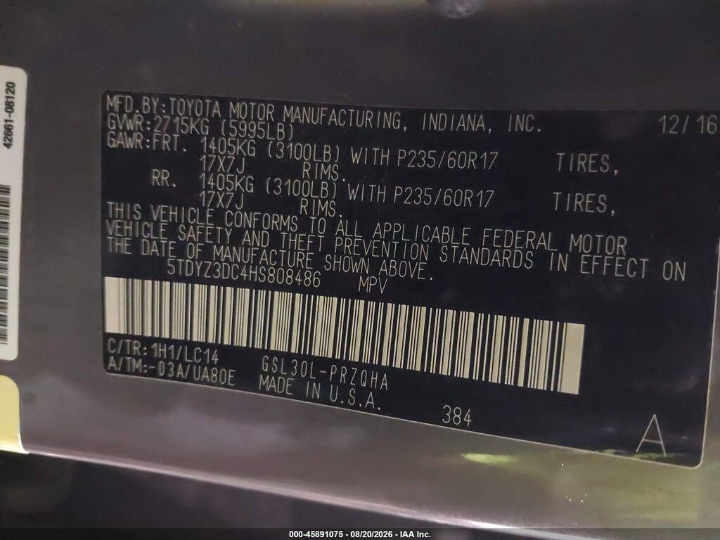 5TDYZ3DC4HS808486 2017 TOYOTA SIENNA photo no. 9