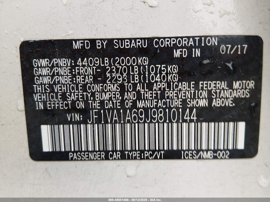 JF1VA1A69J9810144 2018 SUBARU WRX photo no. 9
