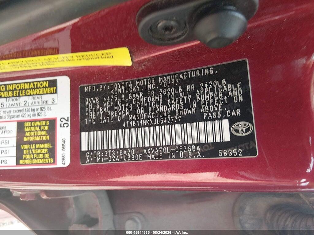 4T1B11HKXJU542777 2018 TOYOTA CAMRY photo no. 9