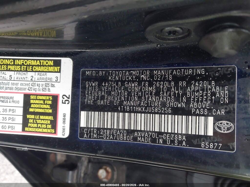 4T1B11HKXJU585256 2018 TOYOTA CAMRY photo no. 9