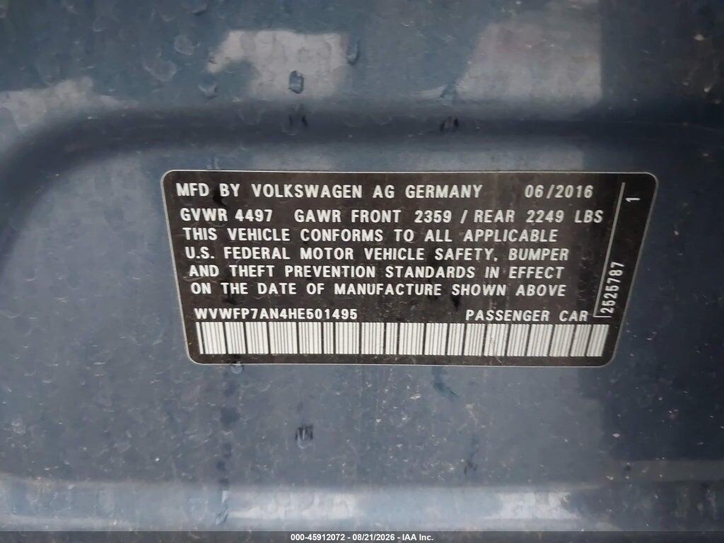 WVWFP7AN4HE501495 2017 VOLKSWAGEN CC photo no. 9