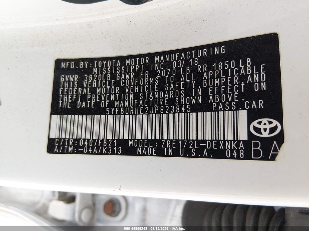 5YFBURHE2JP823845 2018 TOYOTA COROLLA photo no. 9