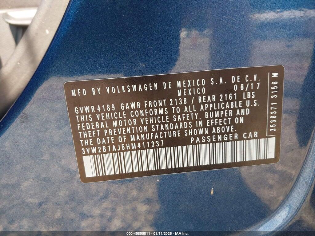 3VW2B7AJ5HM411337 2017 VOLKSWAGEN JETTA photo no. 9