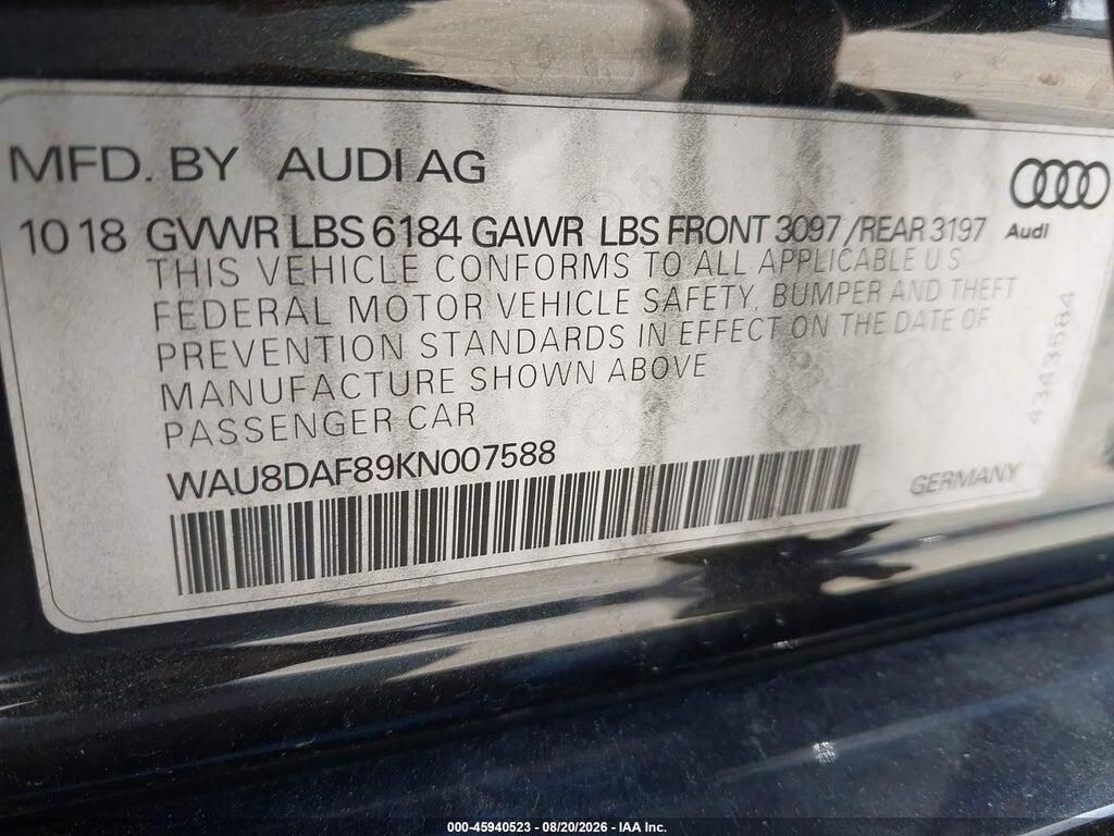 WAU8DAF89KN007588 2019 AUDI A8 L photo no. 9