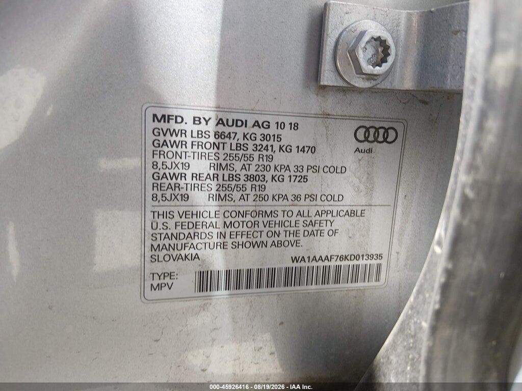 WA1AAAF76KD013935 2019 AUDI Q7 photo no. 9