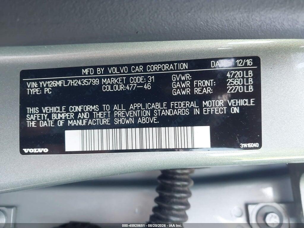 YV126MFL7H2435799 2017 VOLVO S60 photo no. 9