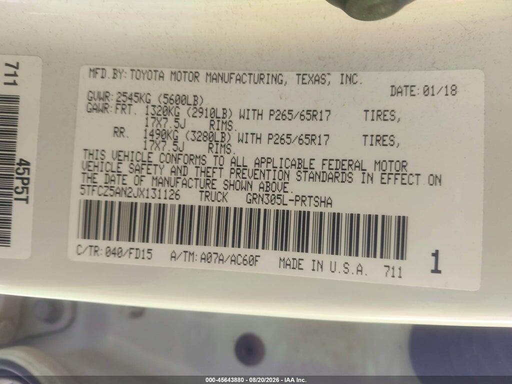 5TFCZ5AN2JX131126 2018 TOYOTA TACOMA photo no. 9