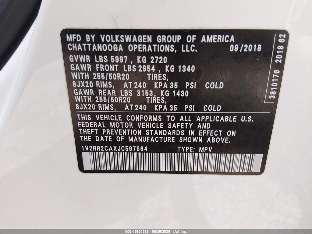 1V2RR2CAXJC597864 2018 VOLKSWAGEN ATLAS photo no. 9