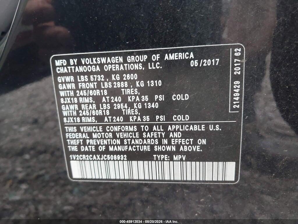 1V2CR2CAXJC508932 2018 VOLKSWAGEN ATLAS photo no. 9