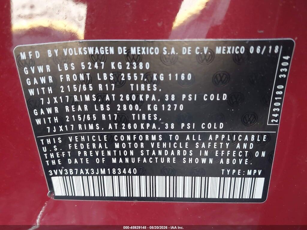 3VV3B7AX3JM183440 2018 VOLKSWAGEN TIGUAN photo no. 9