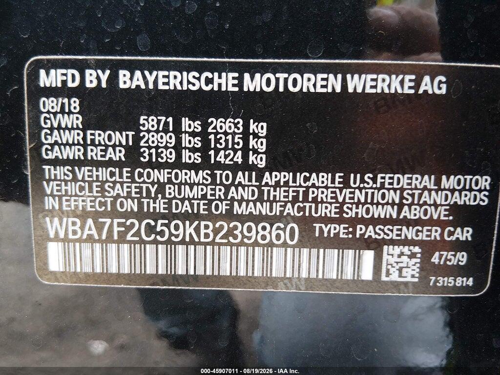 WBA7F2C59KB239860 2019 BMW 750I photo no. 9