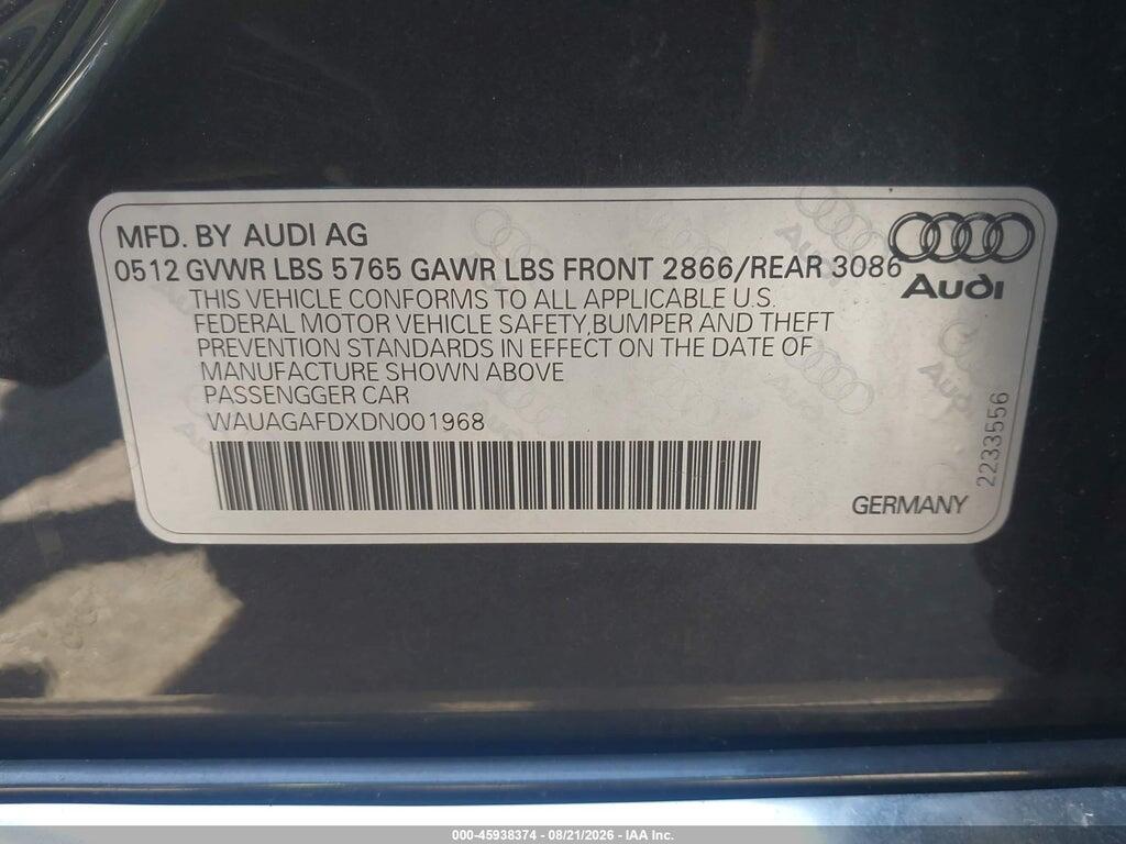WAUAGAFDXDN001968 2013 AUDI A8 photo no. 9