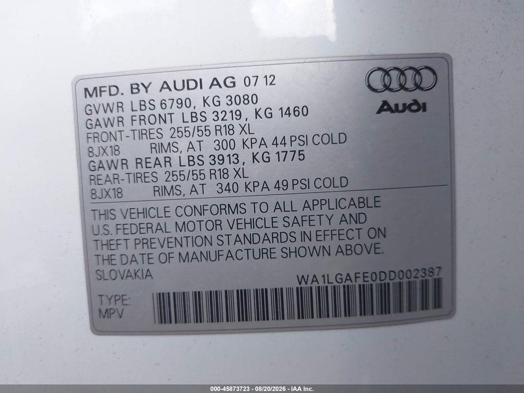 WA1LGAFE0DD002387 2013 AUDI Q7 photo no. 9