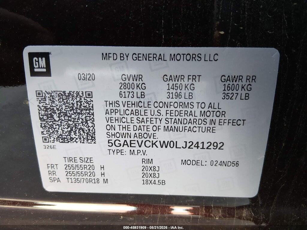 5GAEVCKW0LJ241292 2020 BUICK ENCLAVE photo no. 9