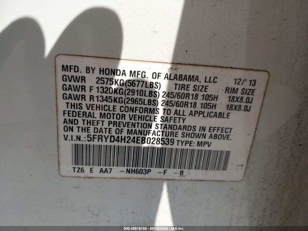 5FRYD4H24EB028539 2014 ACURA MDX photo no. 9