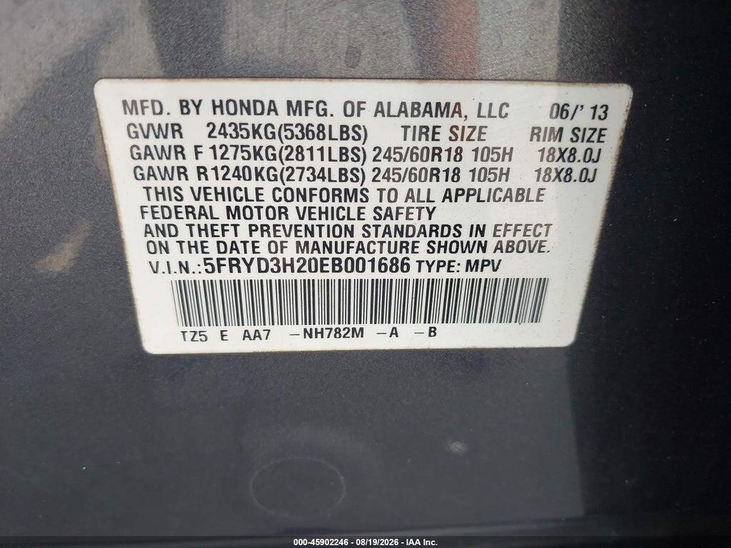 5FRYD3H20EB001686 2014 ACURA MDX photo no. 9