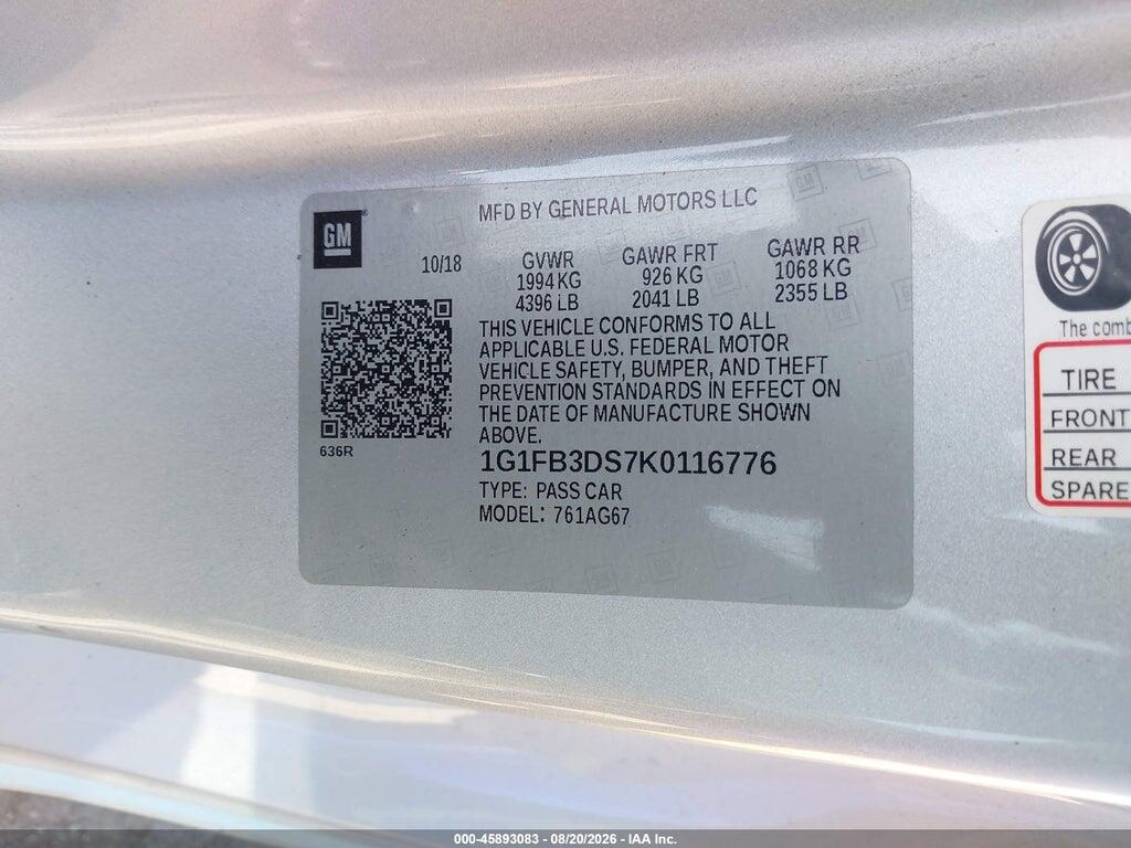 1G1FB3DS7K0116776 2019 CHEVROLET CAMARO photo no. 9